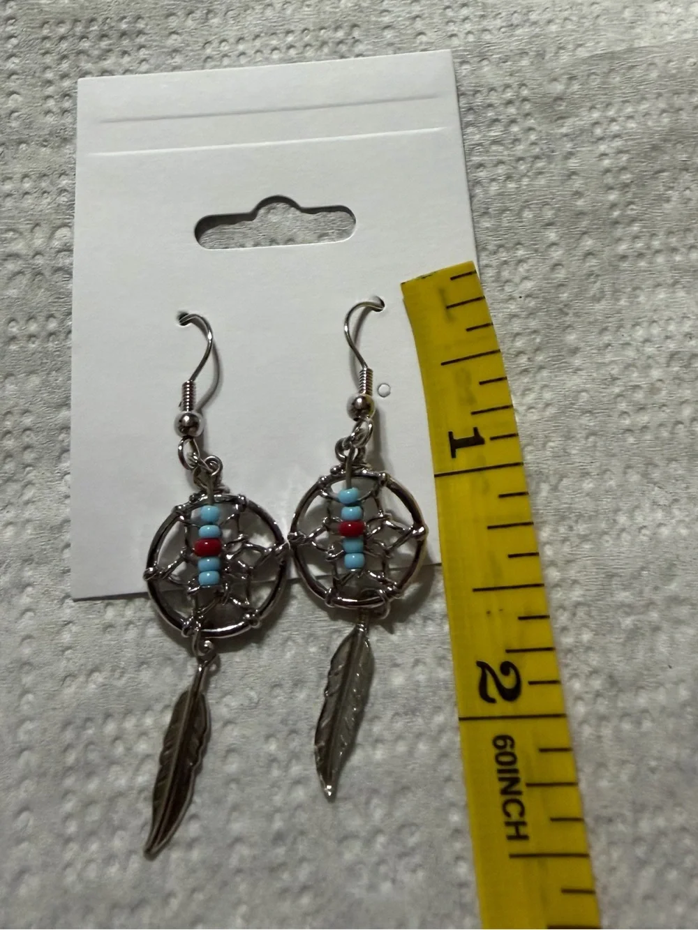 Source Unknown Silver Dreamcatcher Earrings with Turquoise and Red Beads